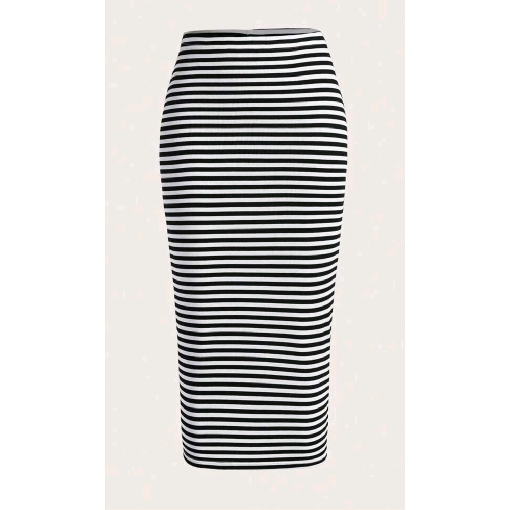 Shein Curve PLUS 1XL Striped micro rib stretchy bodycon pencil skirt lydia dietz
